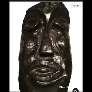 Vintage Hand Carved Tiki Warrior Mask. Hand Painted In Dark Espresso